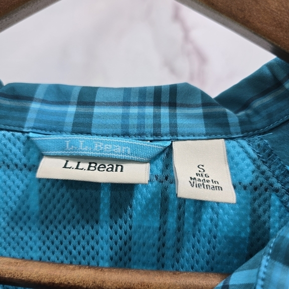 LL Bean Shirt Womens Small Blue Plaid Active Zip Vented Long Sleeve Whicking - Picture 3 of 12